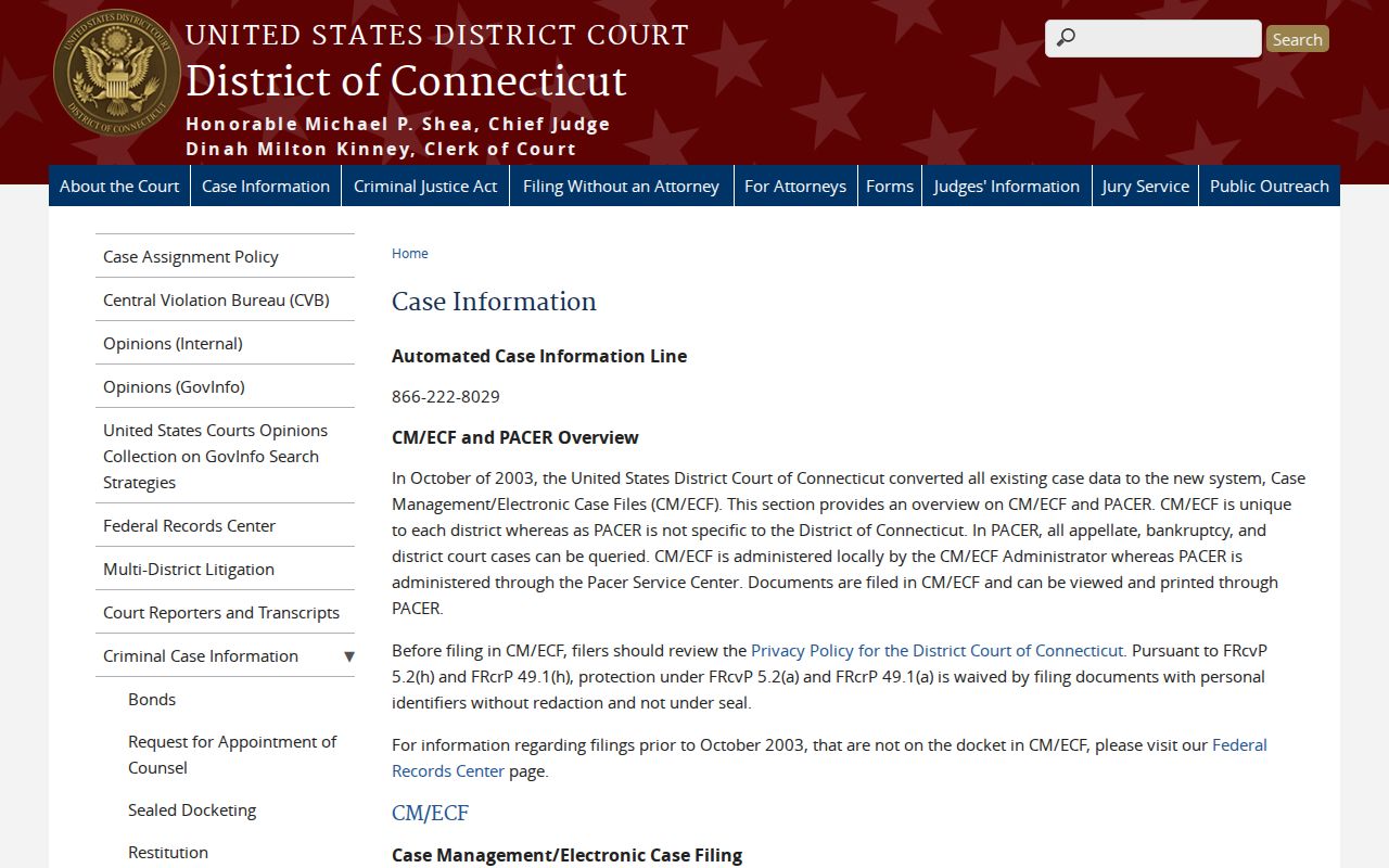Federal custody Connecticut release court record source