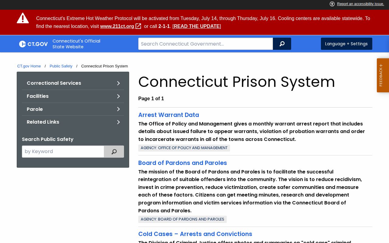 Connecticut DOC statewide Fairfield release search source