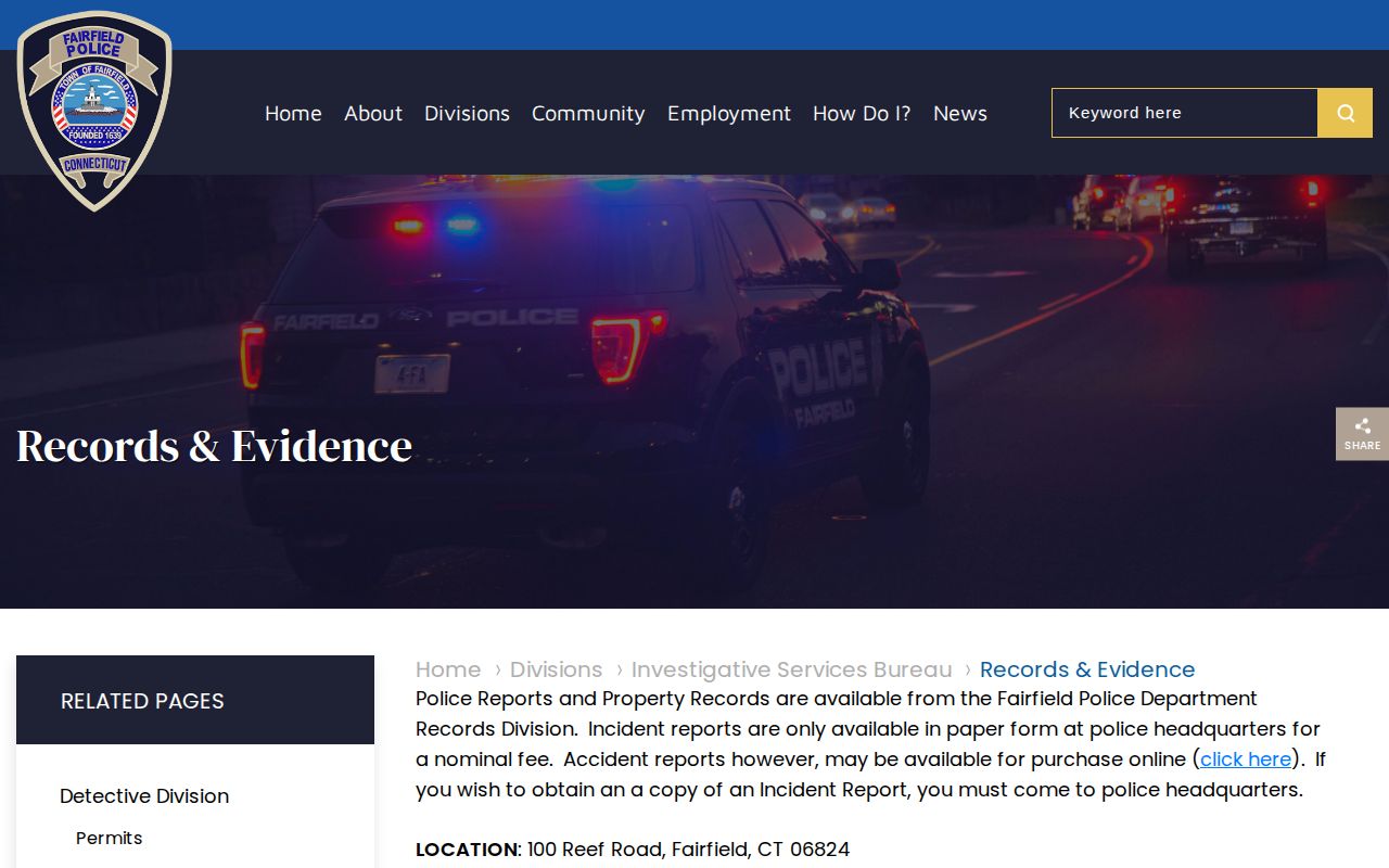 Fairfield Police Department temporary holding release records source