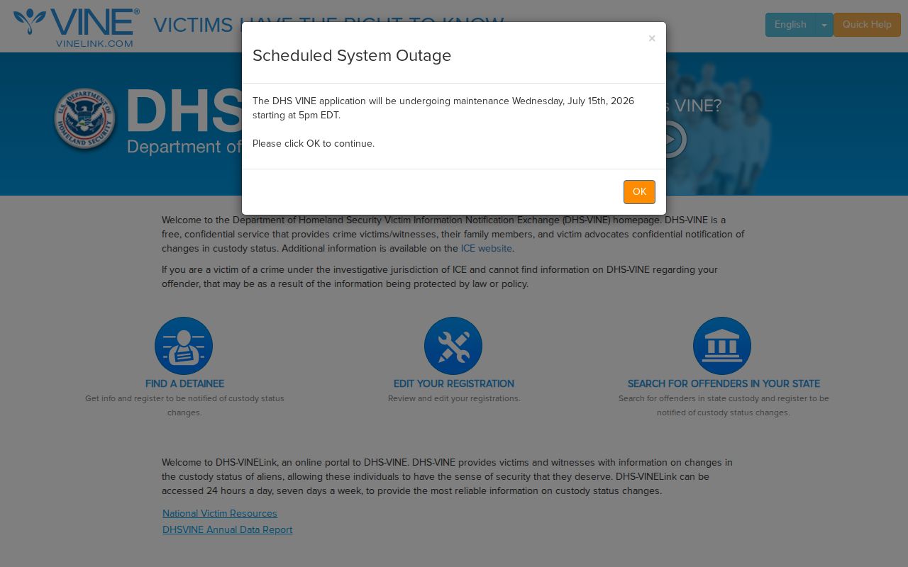 VINELink national portal for a Fairfield County release check